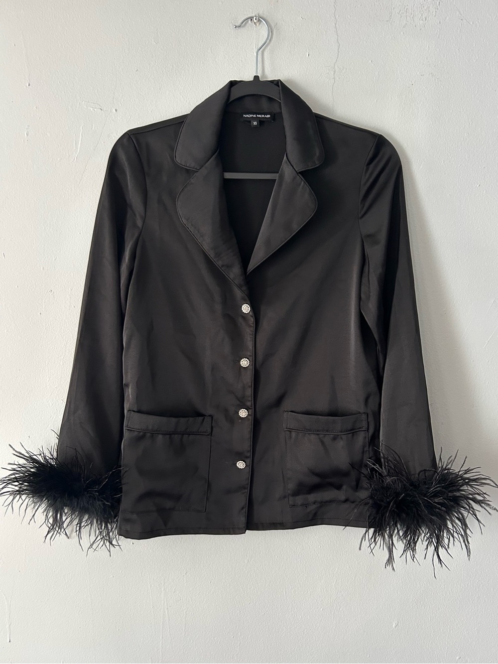 Nadine Merabi Top Silk Touch Polyester Feather Cuffs